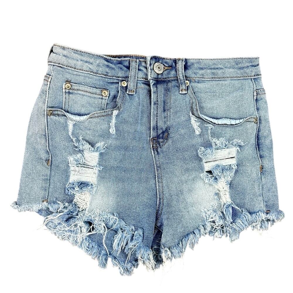 Almost Famous High Rise Distressed Denim Jean Shorts Size 3 Waist 26